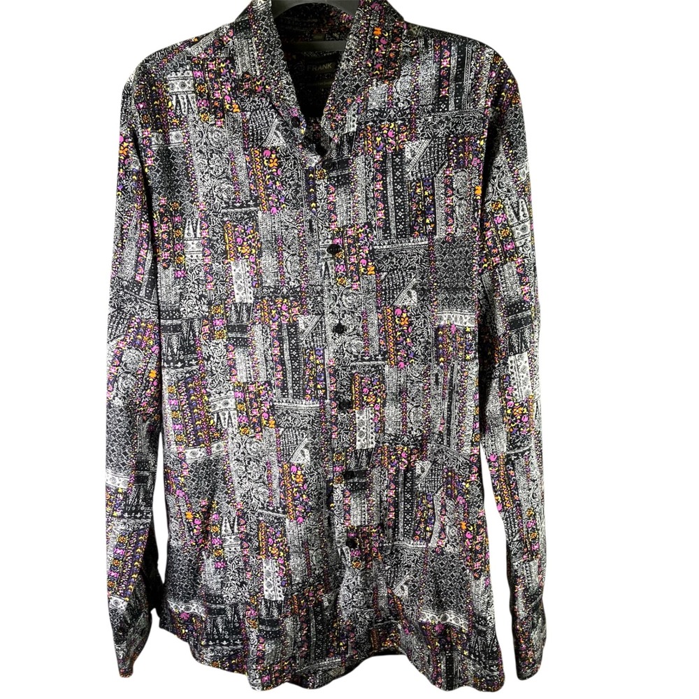 Grand Frank Men's Long Sleeve Button Up‎ Shirt Colorful Abstract Pattern 43/44